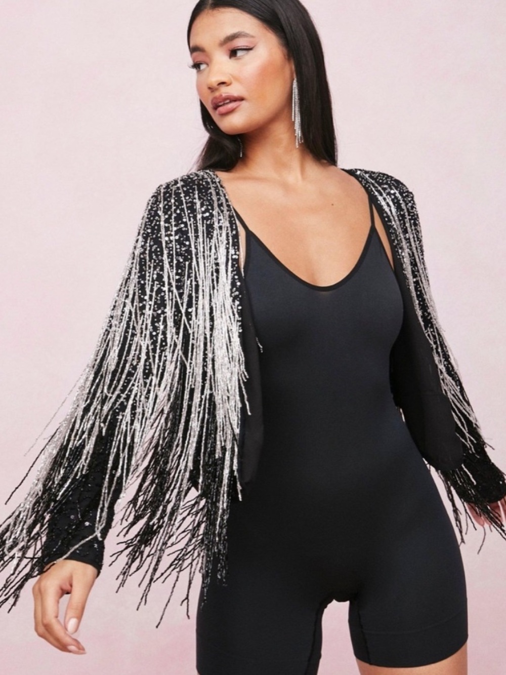 Nasty Gal silver beaded tassel icon jacket